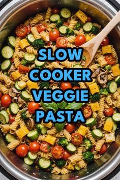 A photo of a  Slow Cooker Veggie Pasta which is a type of Crockpot Pasta Recipes Pasta Slow Cooker Recipes, Slowcooker Pasta, Pasta Crockpot, Veggie Pasta Bake, Crockpot Veggies, Vegetable Pasta Recipes, Slow Cooker Pasta Recipes, Crockpot Spaghetti, Crockpot Pasta Recipes