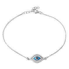 Silver 925 Rhodium Plated Cz Evil Eye Chain Bracelet Measurement: Eye: 9mm X 20mm / Length: 7-8 Inches Adjustable Finish: Rhodium Plated Stone Count: Cubic Zirconia Stones Weight: 2.0 Grams Adjustable Bracelet, Womens Jewelry Bracelets, Evil Eye, Blue And Silver, Chain Bracelet, Rhodium Plated, Silver 925, Diamond Necklace, Cubic Zirconia