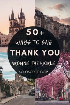 the words 50 + ways to say thank you around the world