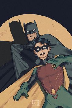 batman and robin wayne are standing in front of the moon with their capes up