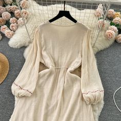 DETAILS: Please refer size chart before choosing. Embroidery details on sleeves and neck A-line silhouette Mid-calf length Light weight cotton blend fabric Product code: 123722 SIZE CHART: Size: S-M Bust: 37.5" Waist: 25"-37" Sleeve:22" " Length: 44.5" Beige A-line Long Sleeve Dress For Spring, Spring A-line Dress With Embroidered Hem, Chic Beige Midi Dress With Floral Embroidery, Long Sleeve Cream Summer Dress, Spring Cotton Midi Dress With Floral Embroidery, Cream Long Sleeve Spring Dress, Beige Long Dress For Spring, Long Beige Dress For Spring, Long Beige Spring Dress