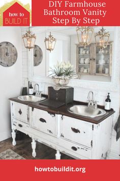 a bathroom with two sinks and mirrors on the wall next to a rug in front of it