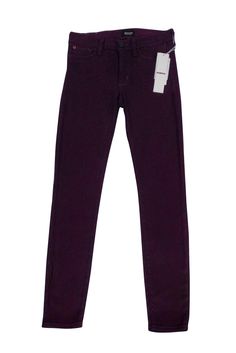 Current Boutique-Hudson - Purple Nico Super Mid Rise Skinny Jeans Sz 25 Stretch Straight Leg Purple Pants, Purple Straight Leg Stretch Pants, Purple Stretch Straight Leg Pants, Purple Mid-rise Cotton Jeans, Stretch Jeggings With Five Pockets For Fall, Casual Purple Elastane Pants, Purple Full-length Jeans For Spring, Purple Jeans For Spring, Purple Full Length Jeans For Spring