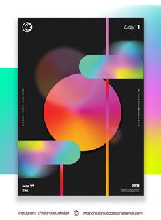 two posters with different colors and shapes on the same page, one has a black background