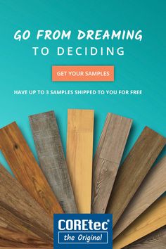 the front cover of coretec's new website, featuring wood samples and text