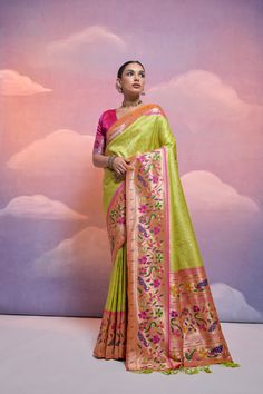 --------------------------------- S A R E E ● D E T A I L S --------------------------------- Woven Design Ethnic Motifs Zari Pure Silk Paithani Saree with blouse piece, Paithani saree collection, Wedding saree, Indian saree in USA ● Fabric : Paithani Pure Silk ● Work : Paithani Zari Woven ● Tassel : Available ● Petticoat : On request Extra Charges ● Ready to wear Saree : On Request Extra Charges ● Blouse : Matching Unstitched Piece (See in option) ● Occasion : Wedding, Party, Festive, Function, Tradition ● Type: Bollywood ● Includes : 1 Saree, 1 Blouse Piece ● Saree length : 5.5 meter ● Blouse piece : 0.8 meter ● Wash Instruction:- Dry Clean Only Premium quality Product with Fine Finishing 🎁 Gift for Women This lovely weaving Woven Design Ethnic Motifs Zari Pure Silk Paithani Saree makes Green Paithani Saree, Saree Paithani, Paithani Silk Saree, Saree Organza, Saree Kanjivaram, Tussar Saree, Saree Cotton, Saree Georgette, Peach Saree