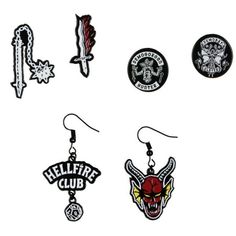 Step into the Upside Down with our Stranger Things Hellfire Club 3-Pack Earring Set. The set boasts an array of stud and dangle style earrings, offering versatility and choice to match any outfit or occasion. Drawing inspiration from the enigmatic Hellfire Club and the supernatural creatures of the series, the designs infuse each piece with a sense of adventure and mystery. Show your allegiance as a 'Demogorgon Hunter' or a 'Demobat Slayer' with designs that echo these themes. Or you have the fl Hellfire Club Costume, Hellfire Club Earrings, Helluva Boss Earrings, Stranger Things Jewelry, Hellfire Club Hoodie, Stranger Things Hellfire Club, Stranger Things Hellfire, Gothic Nickel-free Halloween Earrings, Supernatural Creatures