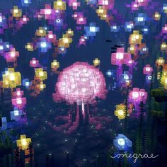 Minecraft Birthday Building Ideas, Space House Minecraft, Planetarium Minecraft, Birthday Builds In Minecraft, Minecraft Up House, Minecraft Birthday Builds, Jellyfish Minecraft Build, Minecraft Mermaid Cove, Minecraft Magical Forest