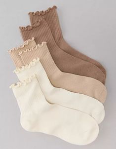 AE Ruffle Trim Boyfriend Socks 3-Pack Cute Ruffle Socks, Women’s Socks, Dainty Socks, Ruffle Socks Outfit, Coquette Socks, Cute Socks Aesthetic, Socks With Ruffles, Ruffle Sock, Girly Socks