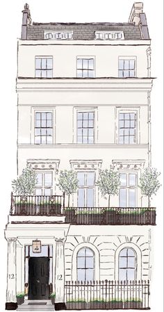 a drawing of a building with windows and balconies