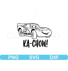 a cartoon car with the words ka - choww on it's front and side