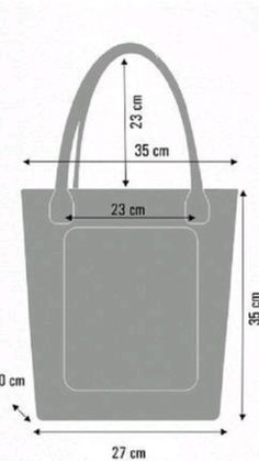 the measurements for a small tote bag with handles and shoulder straps, shown in grey