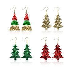 PRICES MAY VARY. ♥Cute Designs: You will receive 4 pairs different Christmas tree faux leather earrings. They look unique and charming, different colors are easy to match with your different christmas outfits. ♥Material:This Christmas earring is made of soft synthetic leather and polyurethane material, durable, lightweight, safe to the ear, no discomfort to the skin and comfortable to touch,giving others a different beauty, dynamic beauty. ♥Size:The colorful christmas tree earring is about 2.65 New Year Jewelry, Different Christmas Trees, Glitter Christmas Tree, Santa Claus Christmas Tree, Red Christmas Tree, Bright Fashion, Christmas Tree Earrings, Colorful Christmas, Colorful Christmas Tree