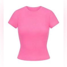 Sugar Pink Short Sleeve Shirt Baby Pink Shirts, Pink Short Sleeve Shirt, Pink Plain, Personal Things, Slim Fit Crop Top, Outfit Collage, Mesh T Shirt, Cotton Crop Top, Crop Top Outfits