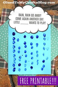 Fingerprint Raindrops Craft Idea For Kids Rain Drops Crafts For Preschool, Rain Day Crafts For Kids, Rain Weather Crafts Preschool, Rain Drop Crafts For Preschool, Rainy Preschool Activities, Toddler Rain Craft, Rain And Clouds Preschool Activities, Rain Lesson Plans For Toddlers, Rainy Day Preschool Crafts