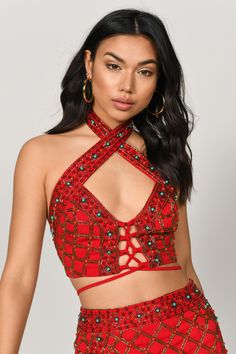 Red Festival Outfit Ideas, Red Festival Outfit, Lace Up Crop Top, Satin Bustier, Crop Dress, Red Crop Top, Red Fits, Festival Tops, Night Owl