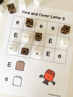 a printable find and cover letter e worksheet with legos on it