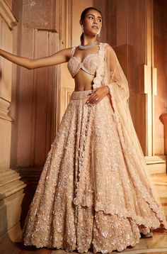 Peach Tulle Lehenga Set Tulle Lehenga, Wedding Lehenga Designs, Desi Wear, Bridal Lehenga Red, Embroidered Lehenga, Indian Bridal Outfits, Desi Girl, Wedding Lehenga, Indian Wedding Outfits