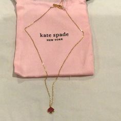 Kate Spade Bright Rose Enamel Necklace Total Chain Length: 17"+3"; Spade Necklace, Kate Spade Necklace, Cat Pendant Necklace, Pave Necklace, Stone Statement Necklace, Sparkle Necklace, Studded Necklace, Jewel Necklace, Bow Necklace