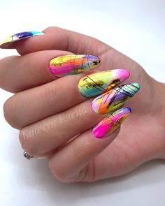 Neon Nail Art, Summer Acrylic Nails, Pretty Nail Art, Rainbow Nails, Foil Nails, Neon Nails, Beautiful Nail Designs