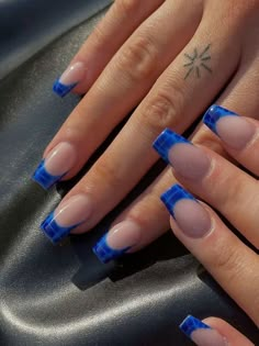 Summer Nails Inspo 2024 Blue, Bright Blue Nail Ideas, Blue Bright Nails, Summer Nails 2024 Blue, Blue Monochrome Nails, Bright Blue French Tip Nails, Bright Blue Nails With Design, Blue Electric Nails, Square Aura Nails