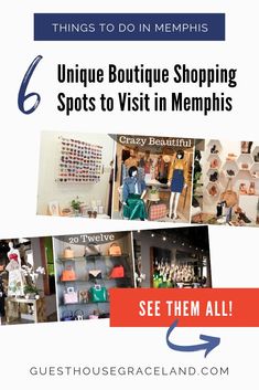 an advertisement for boutique shops with the words, unique boutique shopping spots to visit in memphis see them all