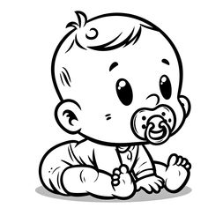 a baby with a pacifier in its mouth sitting on the floor coloring pages for kids