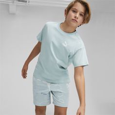 Casual Crew Neck T-shirt For Playwear, Light Blue Casual Sports T-shirt, Casual Light Blue T-shirt For Sports, Green Crew Neck T-shirt For Play, Sporty Blue T-shirt For Playwear, Light Blue Casual Tops For Playwear, No 1 Logo, Rubber Print, Sustainable Farming