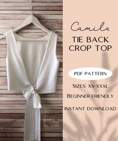 the back crop top sewing pattern is shown with instructions for how to sew it