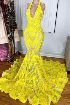 Yellow Prom Dress, Sleeveless Prom Dress, Custom Made Prom Dress, Halter Evening Dress, Prom Dress Mermaid, Yellow Prom, Girl Prom, Prom Dress Black, Mermaid Prom Dresses Lace