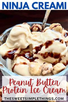 peanut butter protein ice cream in a glass bowl