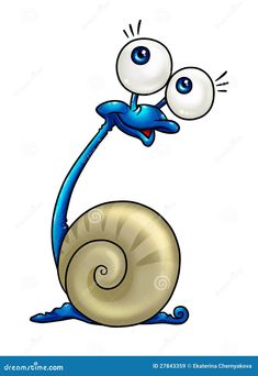 a cartoon snail with two eyes and one eyeball on it's back, looking up