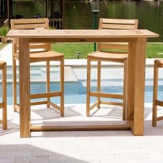 the table and chairs are by the pool