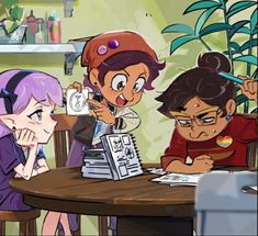 The Owl House end credits art of Amity Blight, Luz Noceda, and Camila Noceda (mom) sitting at a table with Luz teaching her mom how to draw glyphs. The Owl House, Cartoon Shows, Owl House, Season 3, Cute Drawings, Cute Art, Cool Art, Character Art, Fan Art