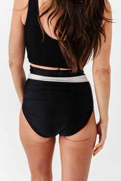 Features High waisted Full coverage Double band L&K exclusive Size + Fit XX-Small 00, X-Small 0-2 Small 4-6, Medium 8-10, Large 12-14, X-Large 16-18, 2XL 20-22, 3XL 24-26, 4XL 28-32 Kristin is 5'4" a size 1 and is wearing a XS Jaycie is 5'6" a size 18 and is wearing an 2XL True to size **If you would like help choosing the best fit for you, please reach out to us on Instagram or Facebook messenger (@livyandkateclothing) and we will help you find the best size for your body! We also have a try on highlight saved on Instagram (@livyandkateclothing) Versatile Black Stretch Swimwear, Versatile Stretch Black Swimwear, Fitted Black Bottoms With Banded Waist, Black Fitted Bottoms With Crossover Waistband, Fitted Black Bottoms With Crossover Waistband, Versatile Summer Bottoms With Contoured Waistband, High Waist Black Bottoms For Beach Season, Black Summer Bottoms With Banded Waist, Stretch Bottoms With Crossover Waistband For Beach