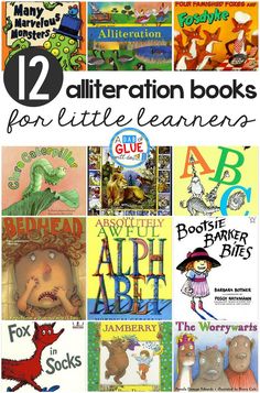 twelve children's books with the title 12 alliteration books for little learners