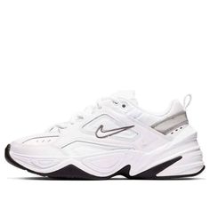 Hit the street in style with Nike's M2K Tekno 'White Grey' sneaker. This classic Nike-inspired design fuses together classic elements and modern trends to create something truly unique. The sneaker is made of a white upper leather, white overlays and perforated toe box along with an eye-catching Swoosh enclosed in a grey lining on the side panels. Cushioning is provided by a zigzag foam midsole that also extends into the heel tab. The laces, tongue, and sock liner are all white too, while the tr Nike M2k Tekno White, M2k Tekno White, Nike M2k, Tout Rose, Air Max 90 Premium, Style Sportif, Marathon Running Shoes, Marathon Running, Grey Sneakers