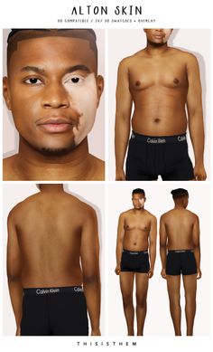 three different pictures of a man's face and chest with the same amount of skin