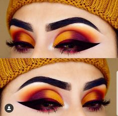 Nails Ombre Orange, Thanksgiving Makeup, Orange Eye Makeup, Make Up Designs, Bold Makeup Looks, Nails Ombre, Make Up Videos