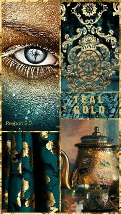 an artistic collage with gold and blue