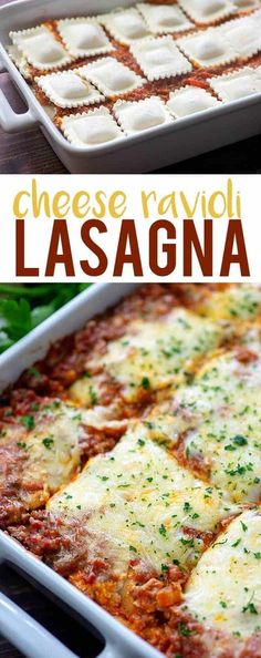 cheese ravioli lasagna in a casserole dish