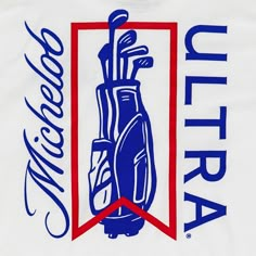 a white shirt with blue and red lettering that says, wilson's ultra golf