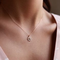 "\"Delicate charm Daisy Necklace | White Enamel Jewelry Daisy, Chamomile Flower Deity Pendant with Elegant Gold Chain | Gift for Hert\" ∙ P R O D U C T I O N ∙ ‣ All of our products are handmade and made to order ‣ All of our items are 14K real gold. We do not carry any gold filled, gold plated, or gold vermeil items. Also there are no other metals used so all items are hypoallergenic. ‣ Raw materials are coming from historical gold and jewelry market of Istanbul Grand Bazaar. The Grand Bazaar ( Minimalist Flower-shaped Necklace For Wedding, Minimalist 14k Gold Flower-shaped Jewelry, Minimalist 14k Gold Jewelry With Flower Shape, Minimalist 14k Gold Flower Shaped Jewelry, Dainty White Gold Flower Jewelry, Minimalist Flower-shaped Wedding Jewelry, Rose Gold Flower Pendant Jewelry For Bridesmaid, Rose Gold Flower Pendant For Bridesmaid, Dainty 14k Gold Jewelry For Bridesmaid Gift