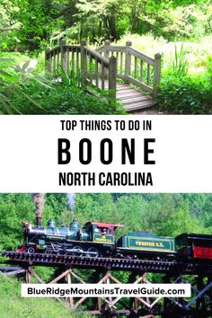 the top things to do in boone, north carolina with text overlaying