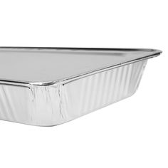 an aluminum foil container with no lid on a white background for use in food packaging