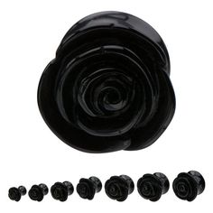 Black Acrylic Rose Plugs Plugs 9/16 inch (14mm) Black Acrylic Rose, Gauged Earrings, Black Acrylic, Black Acrylics, Ear Plugs, Coconut Shell, Wood Jewellery, Piercing Jewelry, Cosmopolitan