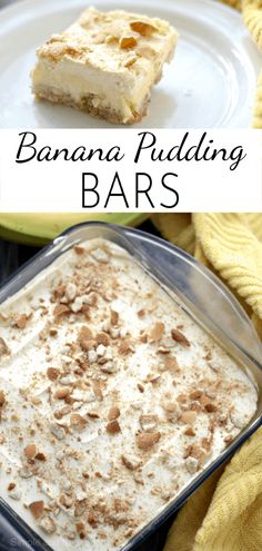 banana pudding bars in a glass baking dish