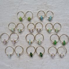 New seaglass hoops 💙 Green Stackable Jewelry For The Beach, Beach-ready Green Stackable Jewelry, Adjustable Small Hoop Jewelry For Beach, Green Small Hoop Jewelry For Summer, Handmade Green Hoop Earrings For Beach, Dainty Green Jewelry For Beach, Green Hoop Earrings For The Beach, Green Hoop Earrings For Beach, Light Blue Green