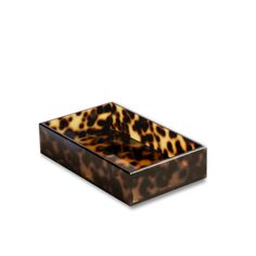 a brown and black animal print box on a white background