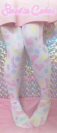 Playful Multicolor Fitted Tights, Pink Thigh High Tights For Party, Pink Thigh-high Tights For Party, Playful Fitted Multicolor Tights, Playful Pink Fitted Tights, Sweetie Cake, Fairy Kei Fashion, Silly Clothes, Alt Clothing